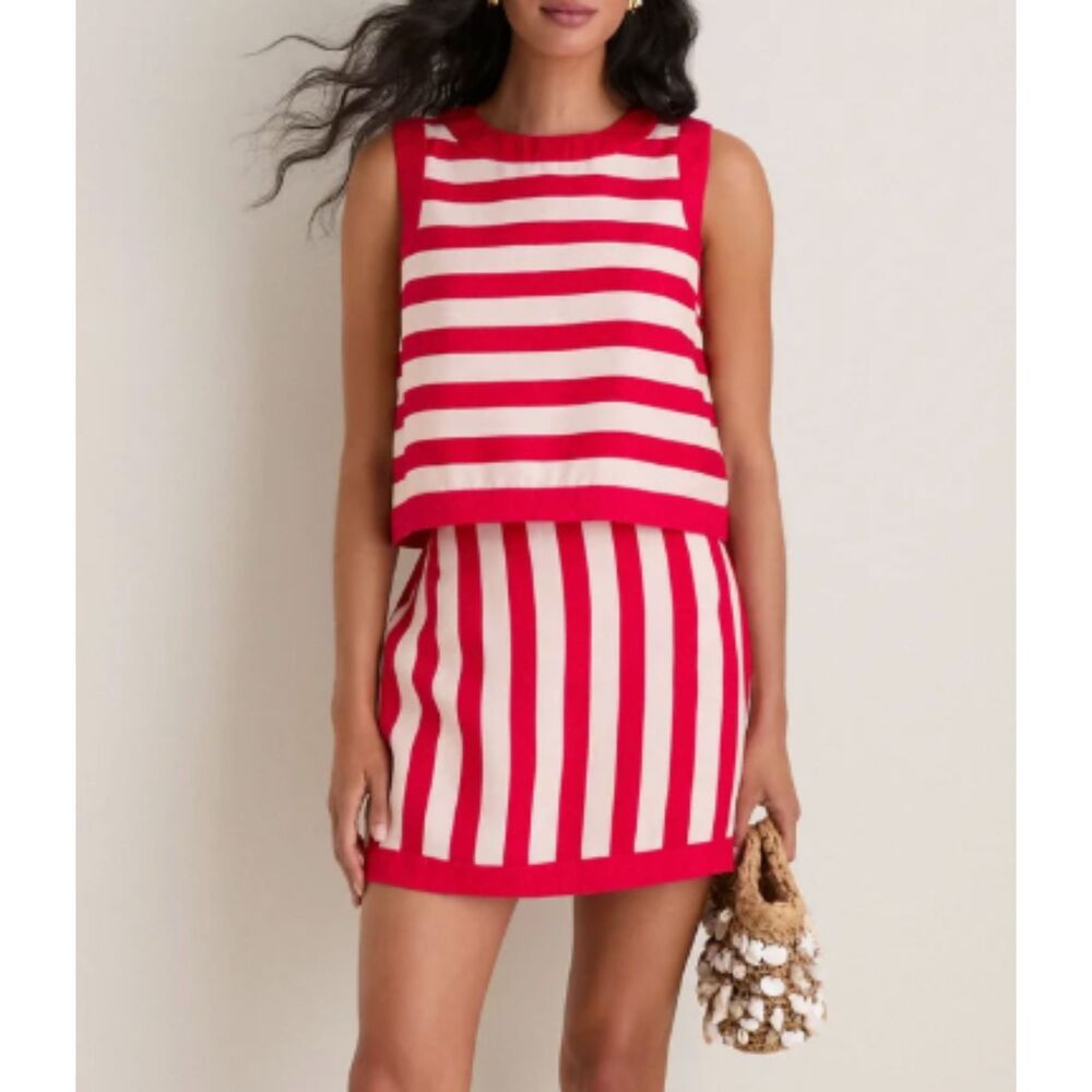 Tuckernuck Hyacinth House Rosemary Striped Two Piece Set Red Cream Small Linen